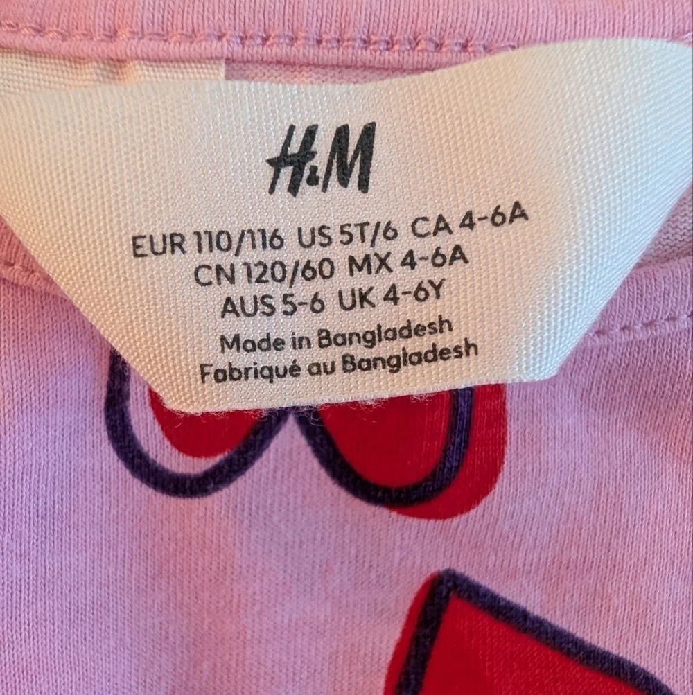 H&M Pink Girls Dress with Red Heart Pattern Casual Cotton Size 4-6
